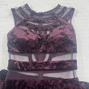 Velvet Mesh Cutout Dress in Purple